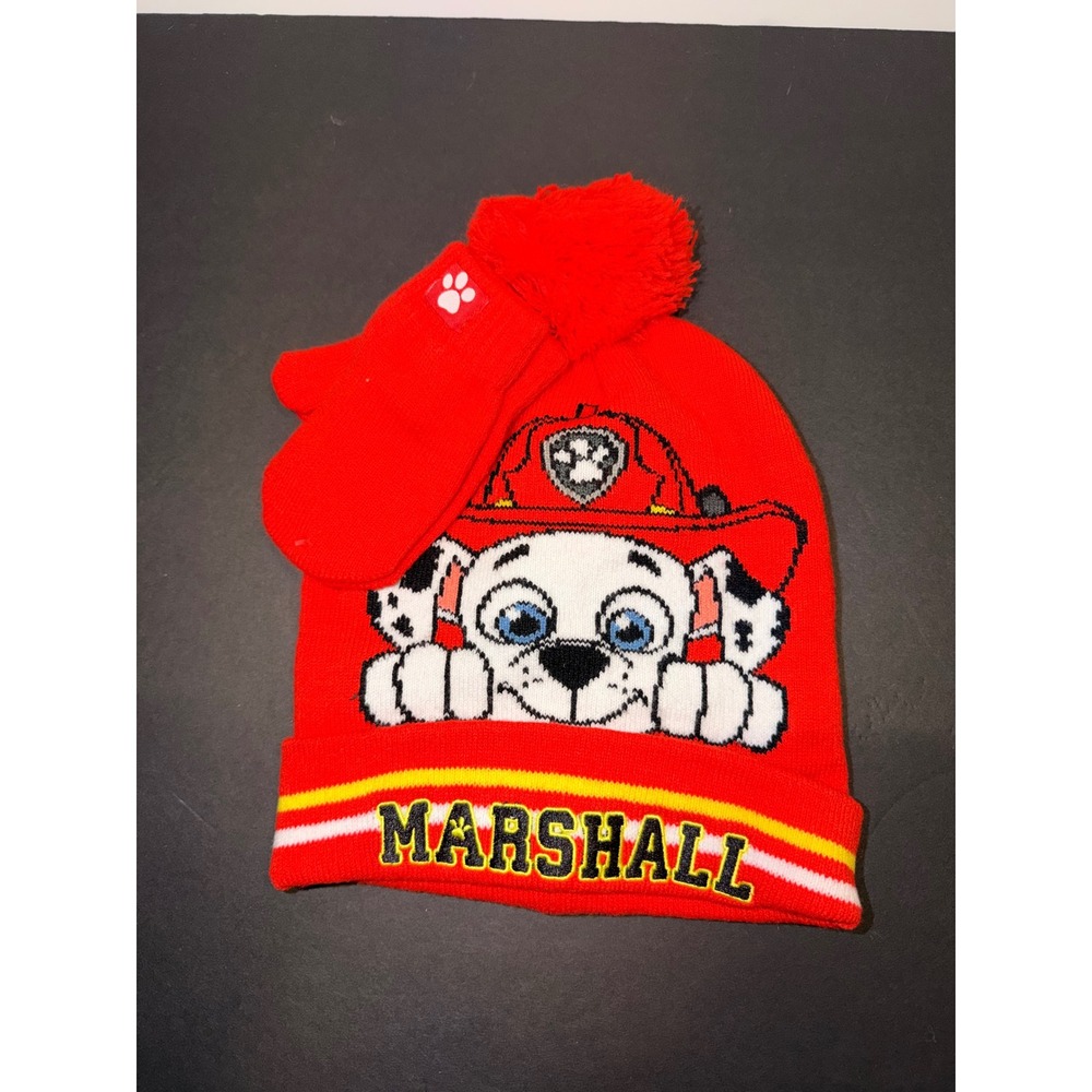 Nickelodeon Paw Patrol Marshall Red Knit Beanie Hat and Mittens Set OSFM